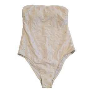 S-11 Women's Eyelet Bandeau‎ High Leg Cheeky Swimsuit - Cream M (Missing Strap)